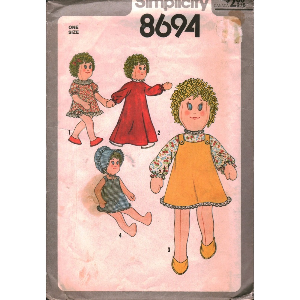 Simplicity 8694 Vintage 18 Inch Stuffed Doll and Clothes Sewing Pattern 1978
